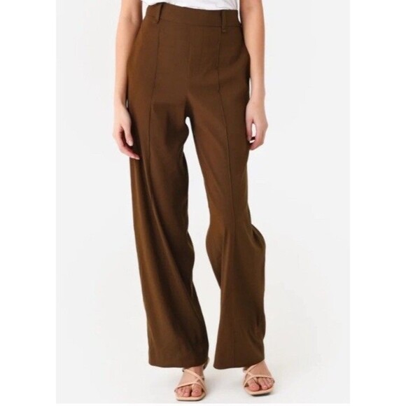 Vince Linen High Waist Pants Brown Pull On Pockets Women's Size XL - Picture 1 of 13